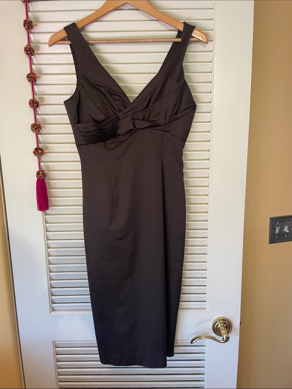 Classic  Dark Brown V-Neck Sheath Dress